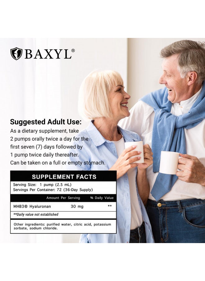 BAXYL® - Liquid Hyaluronic Acid for Joint Relief Supplement (Vegan, Gluten-Free, Non-GMO, Patented Oral MHB3) | 6 Oz, 36 Day Supply