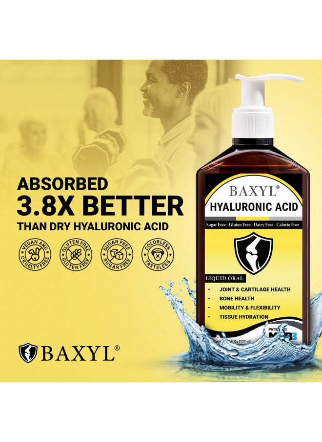 BAXYL® - Liquid Hyaluronic Acid for Joint Relief Supplement (Vegan, Gluten-Free, Non-GMO, Patented Oral MHB3) | 6 Oz, 36 Day Supply