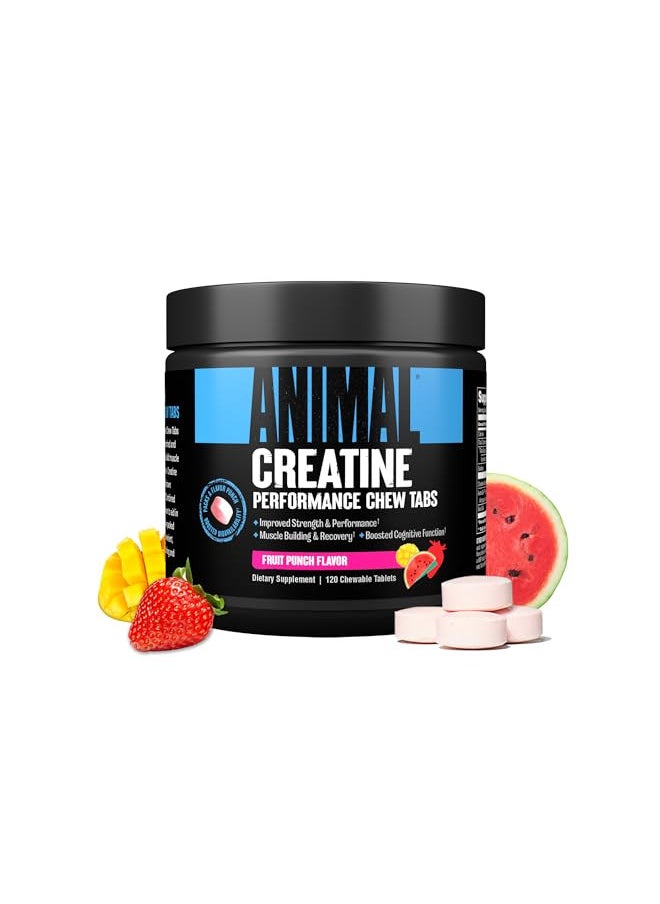 Animal Creatine Chews Tablets - Enhanced Creatine Monohydrate with AstraGin to Improve Absorption, Sea Salt for Added Pumps, Delicious and Convenient Chewable Tablets - Fruit Punch