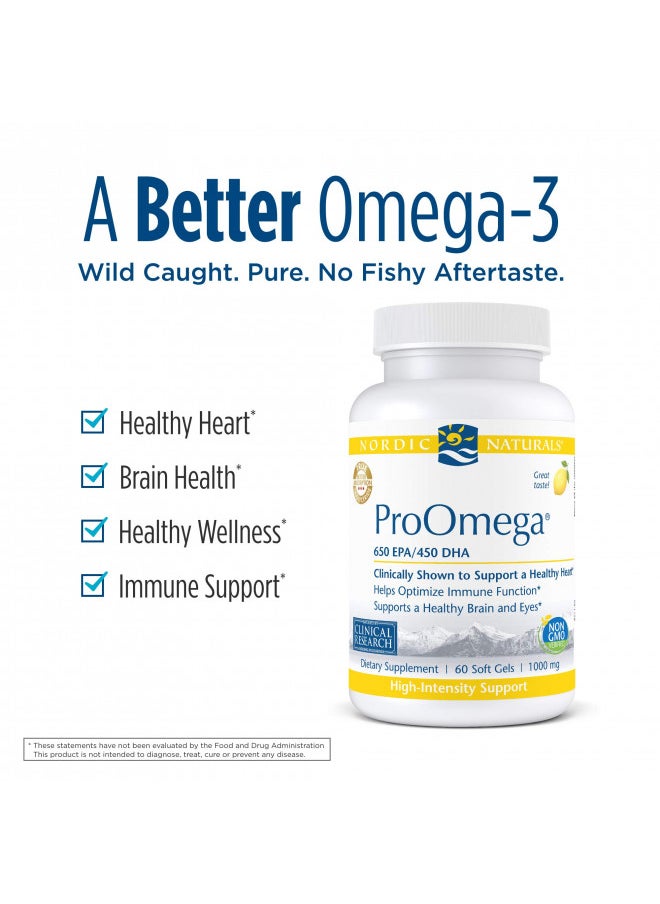 Nordic Naturals ProOmega, Lemon Flavor - 60 Soft Gels - 1280 mg Omega-3 - High Potency Fish Oil with EPA & DHA - Promotes Brain, Eye, Heart, & Immune Health - Non-GMO - 30 Servings