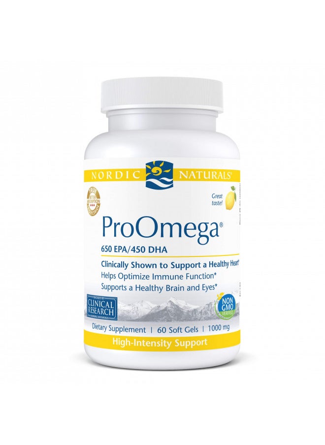 Nordic Naturals ProOmega, Lemon Flavor - 60 Soft Gels - 1280 mg Omega-3 - High Potency Fish Oil with EPA & DHA - Promotes Brain, Eye, Heart, & Immune Health - Non-GMO - 30 Servings