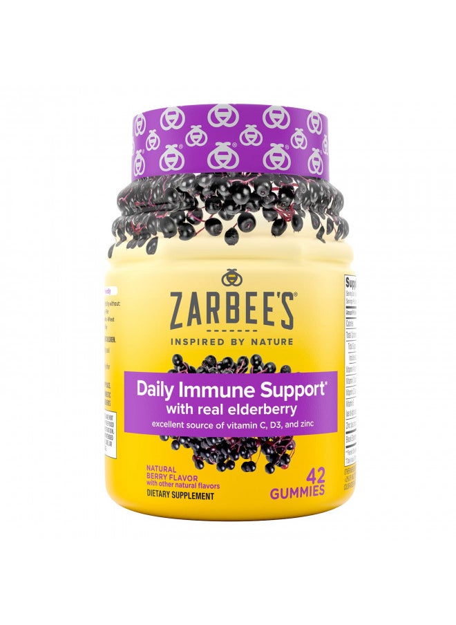 Elderberry Gummy Daily Immune Support Supplement with Vitamins A, C, D, E & Zinc, Black Elderberry Fruit Extract, Natural Berry Flavor, 42 Count