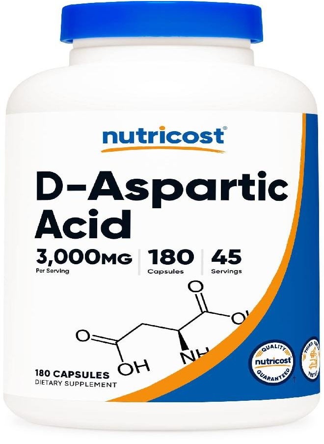 Nutricost D-Aspartic Acid (DAA) Capsules 3000mg Per Serving (180 Capsules) - Non-GMO