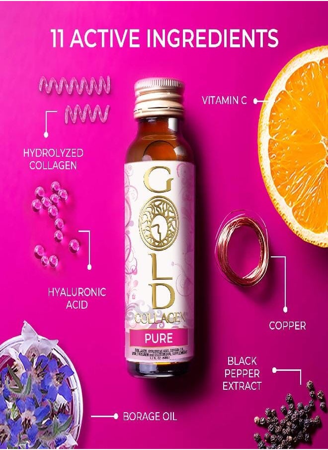 GOLD COLLAGEN Pure The Original Liquid Collagen Drink for Women and Men - Marine Collagen Drink with Hyaluronic Acid for Skin Hair Nails