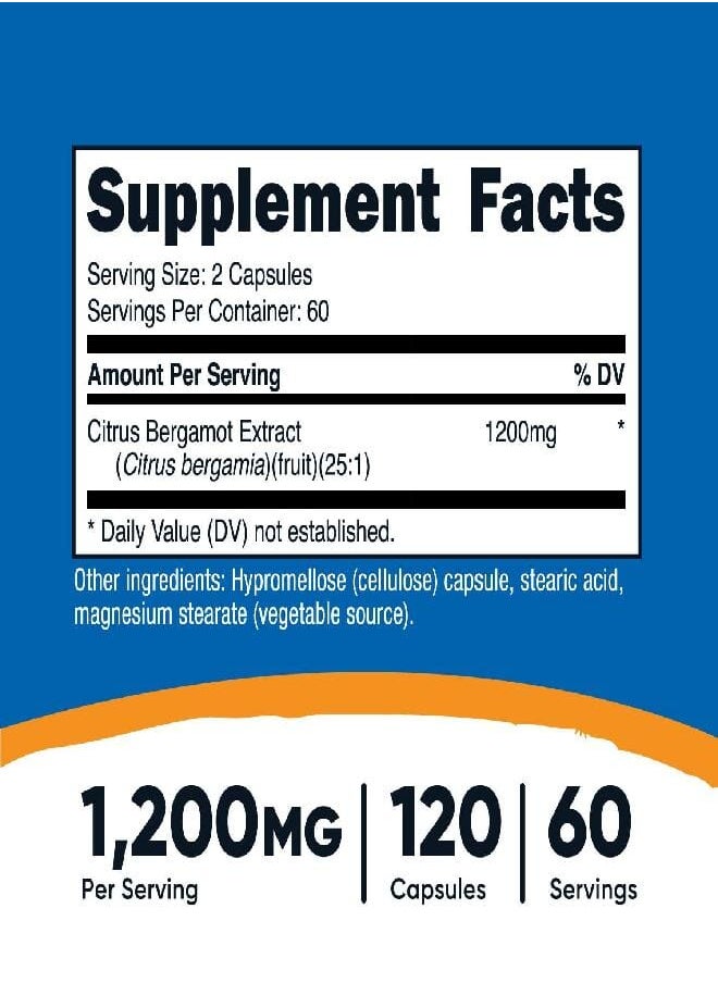 Nutricost Citrus Bergamot Capsules 1,200mg, 120 Capsules - 25:1 Bergamot Extract - 60 Servings, Gluten Free, Vegan & Non-GMO