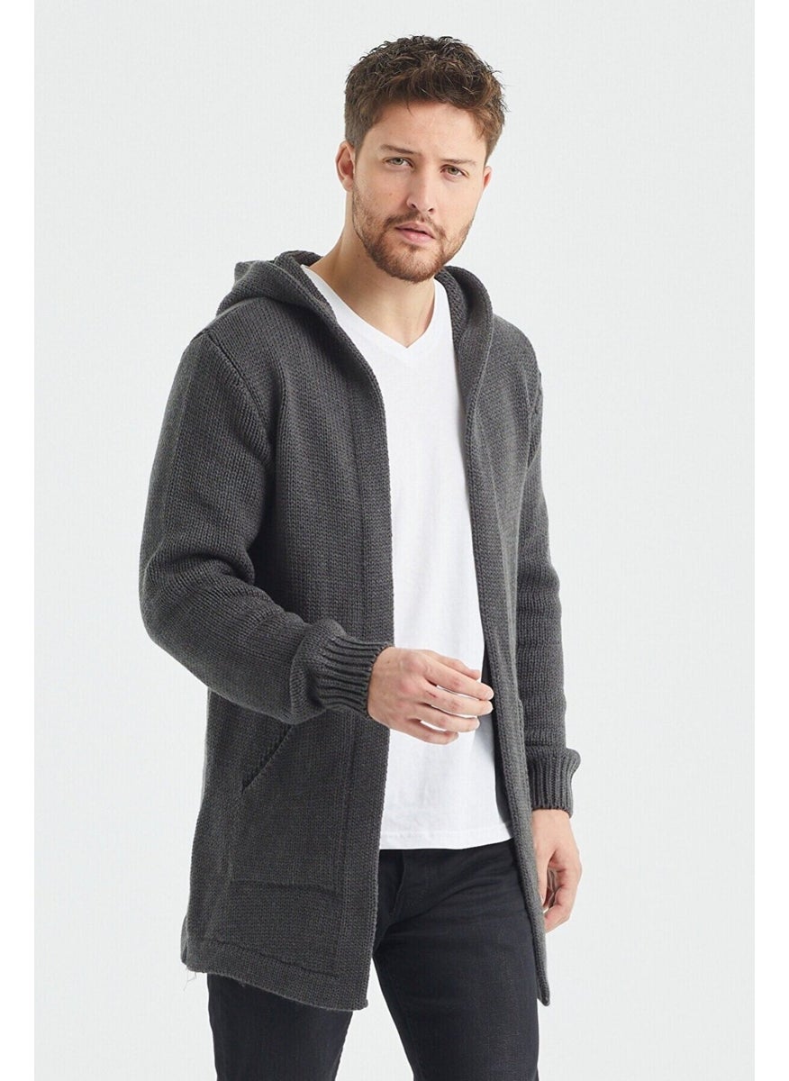 Cool Style Men's Smoke Hooded Pocket Poncho Knitwear Cardigan