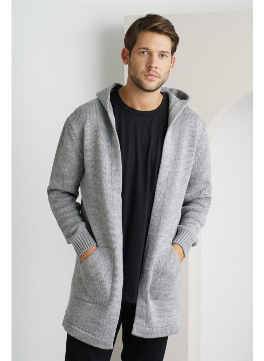 Cool Style Men's Gray Hooded Pocket Poncho Knitwear Cardigan