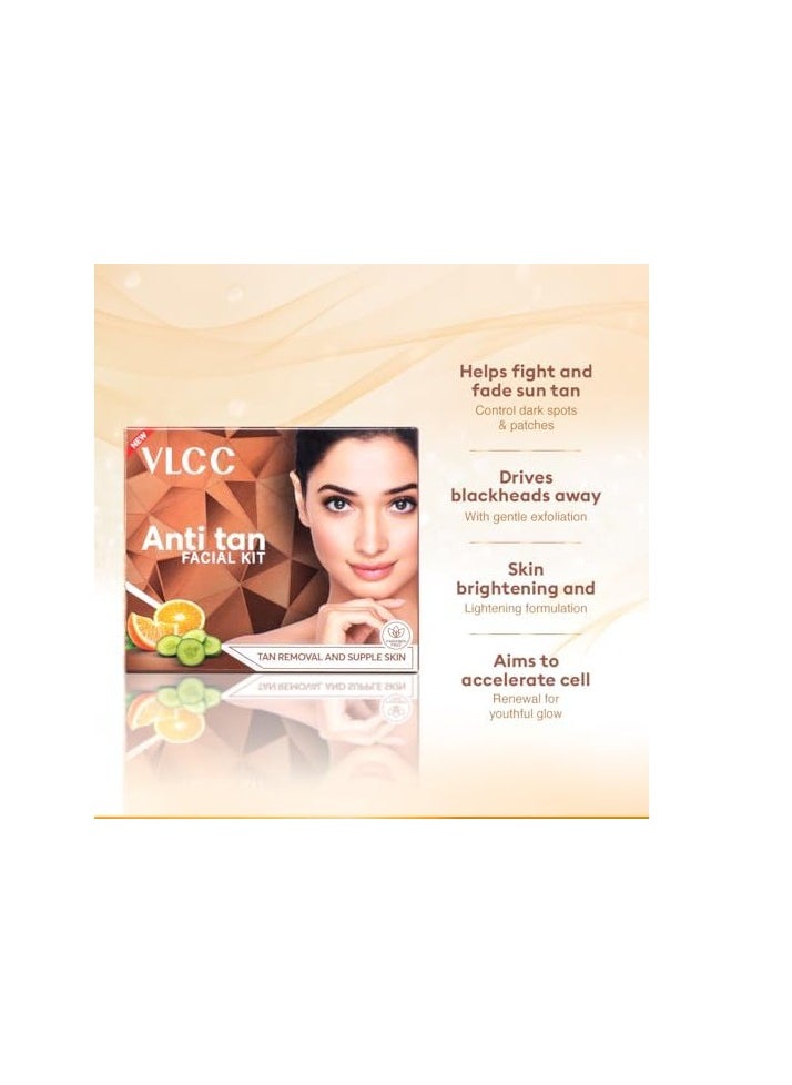 VLCC Anti Tan Facial Kit - 60 g | Power of 25 Vital Ingredients | Fights Sun Tan, Dark Spots, and Sun Spots | Even Nourishes and Protects Skin from UV Rays.