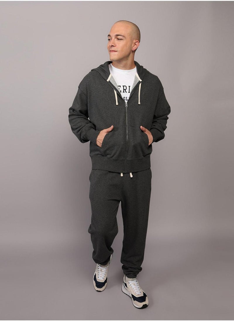 Fleece Zip Through Drawstring Hoodie