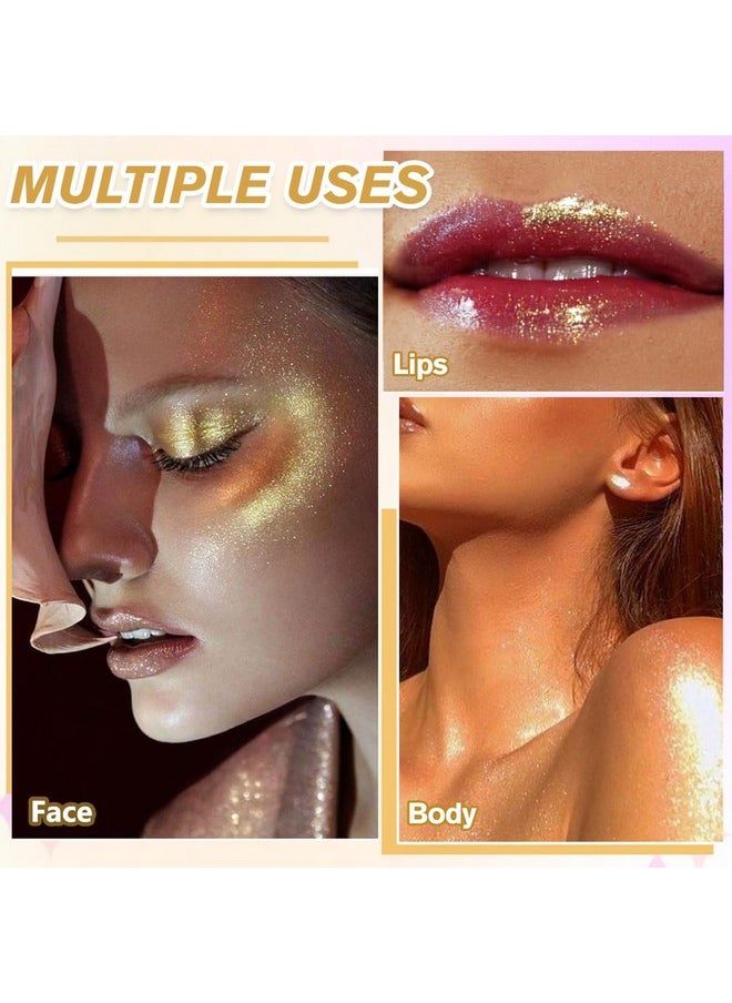 Highlighter Makeup Contour Palette, Gold Silver Duochrome Iluminadores De Maquillaje Metallic Cheek Highlighter Luminizer, Lightweight Shimmer Smooth Baked Powder Sparkly Glow Highlighting, Vegan #03