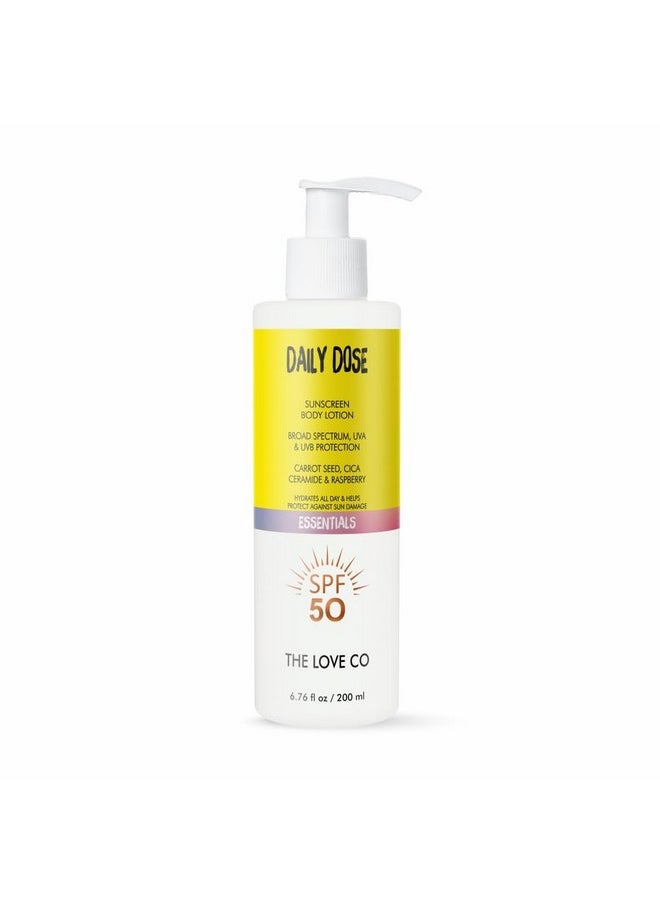 The Love Co Sunscreen Body Lotion Spf 50 ++++ Broad Spectrum Enriched With Carrot Seed Ceramide Niacinamide Cica & Raspberry Uva/Uvb Protection Hydration & Skin Repair For All Skin Types 200Ml