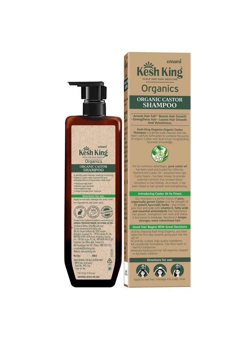 Kesh King Organics Castor Shampoo for long & strong hair, reduces hair breakage, Ayruvedic & Organic, sulphate and paraben free, 300ml