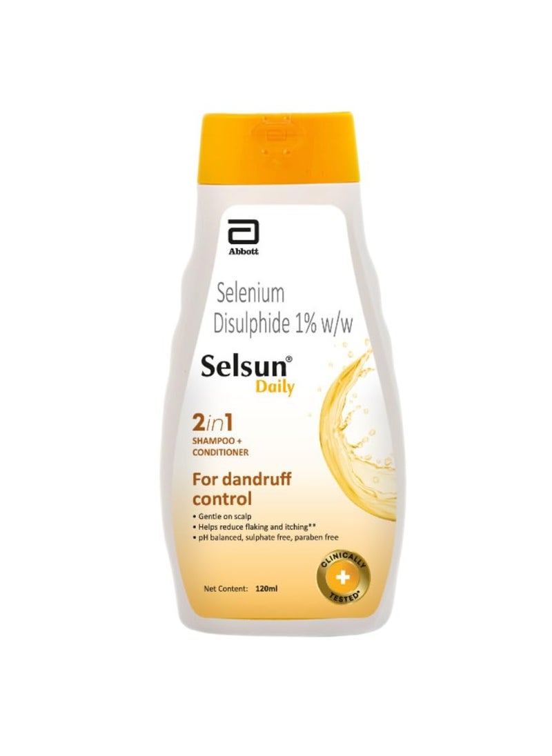 Selsun Daily Anti Dandruff Shampoo, Clears away dandruff flakes, Relieves from dandruff related itching, Conditions hair (120ml)