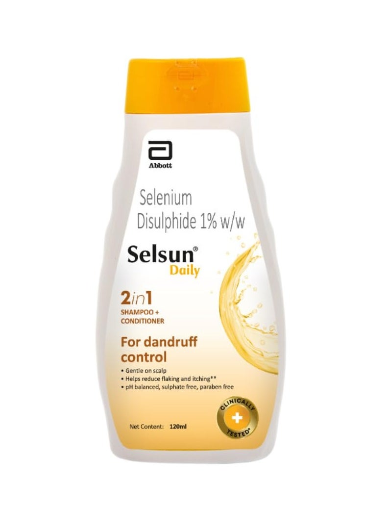 Selsun Daily Anti Dandruff Shampoo, Clears away dandruff flakes, Relieves from dandruff related itching, Conditions hair (120ml)