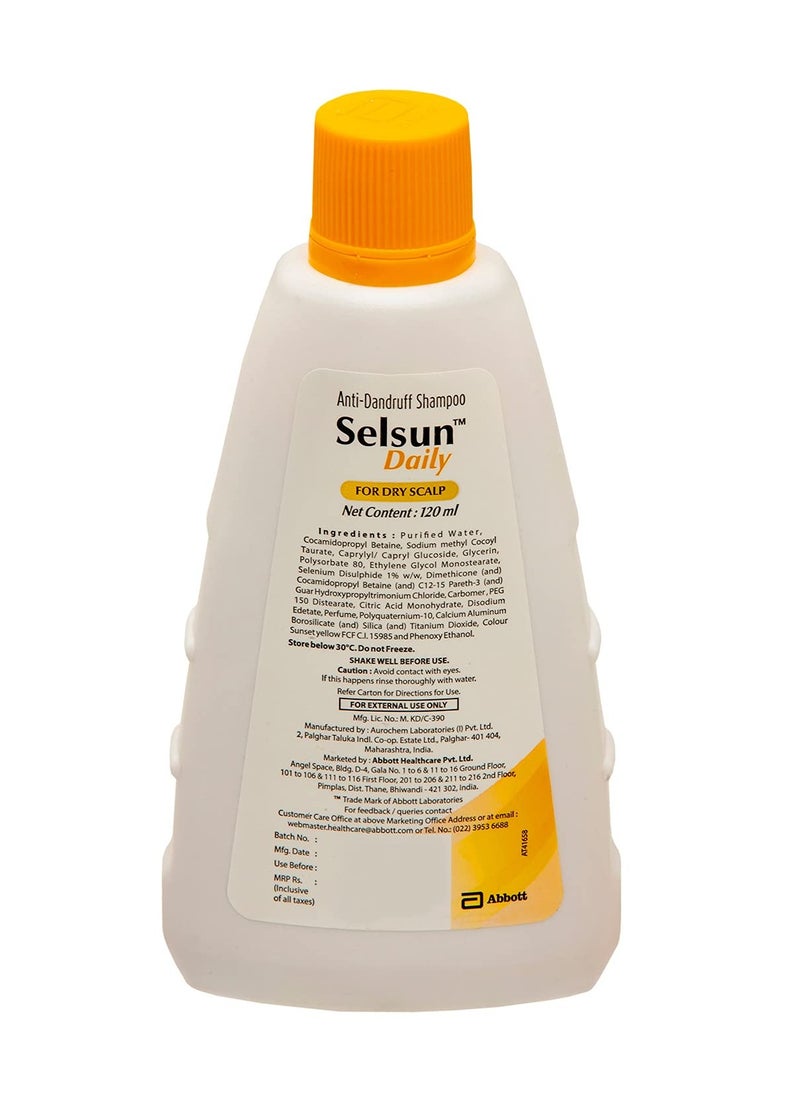 Selsun Daily Anti Dandruff Shampoo, Clears away dandruff flakes, Relieves from dandruff related itching, Conditions hair (120ml)