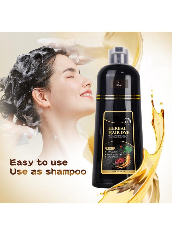 Instant Gray Hair Coverage Shampoo For Women And Men - Ganoderma Nutrient Herbal Ingredients, 3-In-1 Black Hair Color, 17.6 Fl Oz / 500Ml