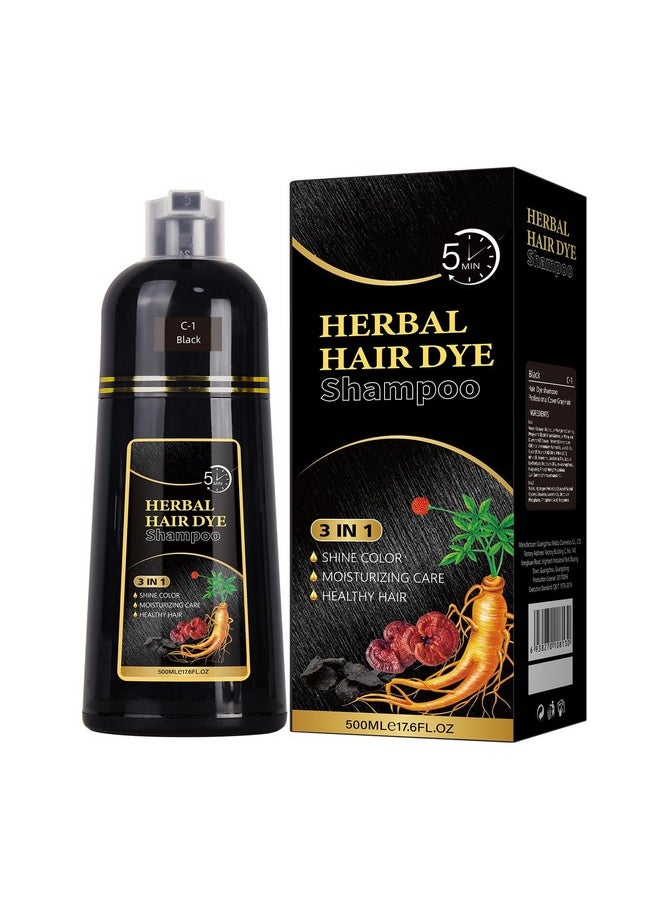 Instant Gray Hair Coverage Shampoo For Women And Men - Ganoderma Nutrient Herbal Ingredients, 3-In-1 Black Hair Color, 17.6 Fl Oz / 500Ml