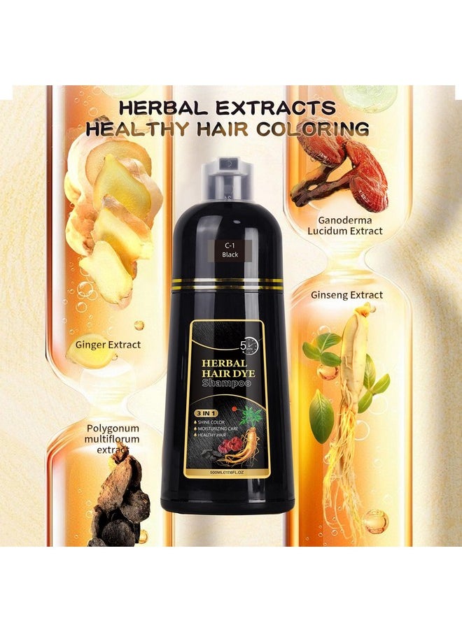 Instant Gray Hair Coverage Shampoo For Women And Men - Ganoderma Nutrient Herbal Ingredients, 3-In-1 Black Hair Color, 17.6 Fl Oz / 500Ml