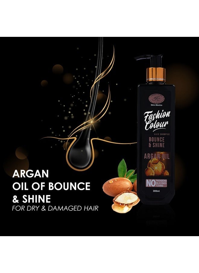 Bounce & Shine Argan Oil Hair Shampoo For Dry & Frizzy Hair | With Almond Oil | For Smooth, Soft, Shiny And Stronger Hair | Silicone, Sulphate & Paraben Free Shampoo For Women | 300 Ml (Pack Of 1)