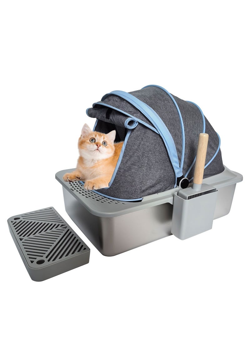 Fully Enclosed Light Luxury Canopy Stainless Steel Cat Litter Box Oversized Anti-Splash Cloth Cover Stainless Steel Cat Litter Box