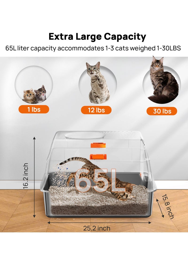 Large Stainless Steel Cat Litter Box Cat Litter Box with Lid Extra Large Litter Box for Big Cats Metal Litter Tray Enclosed Sides Stainless Steel Litter Box