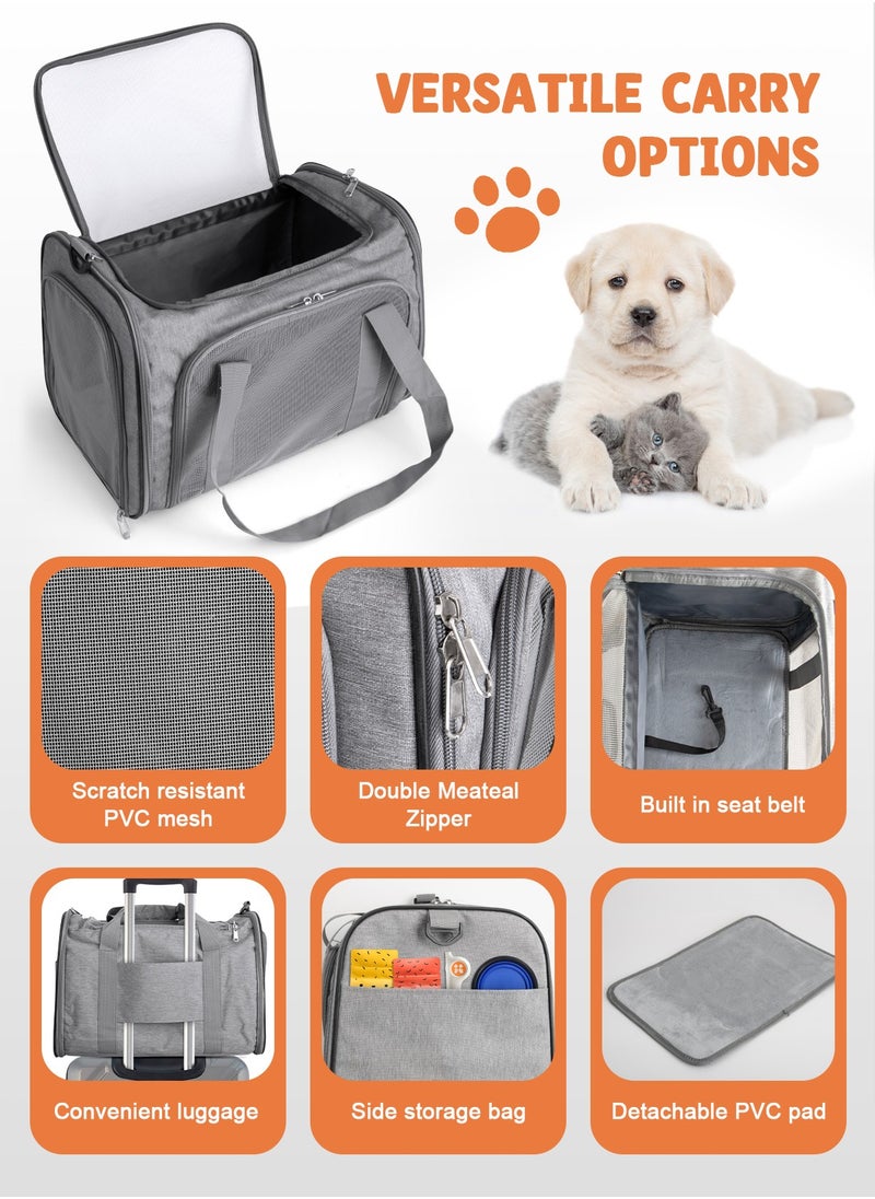 Large Cat Carriers Dog Carrier Pet Carrier for Large Cats Puppies up to 25Lbs, Big Dog Carrier Soft Sided, Collapsible Waterproof Travel - Large - Gray