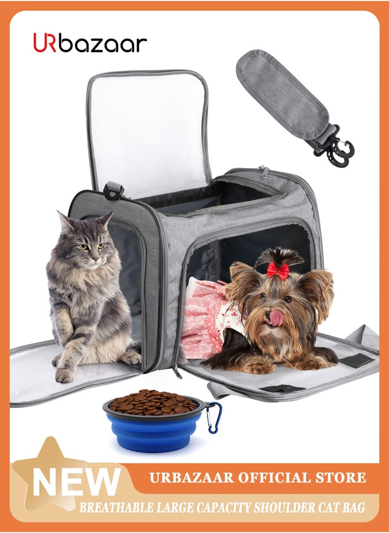 Large Cat Carriers Dog Carrier Pet Carrier for Large Cats Puppies up to 25Lbs, Big Dog Carrier Soft Sided, Collapsible Waterproof Travel - Large - Gray