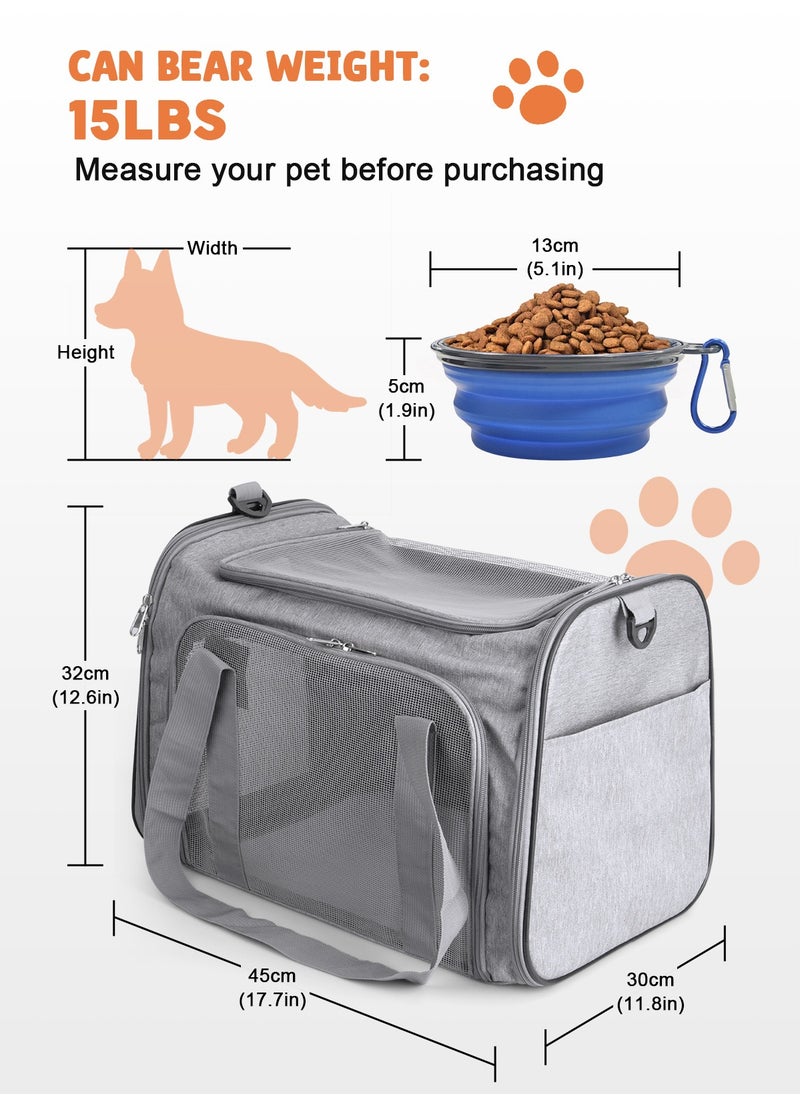 Large Cat Carriers Dog Carrier Pet Carrier for Large Cats Puppies up to 25Lbs, Big Dog Carrier Soft Sided, Collapsible Waterproof Travel - Large - Gray