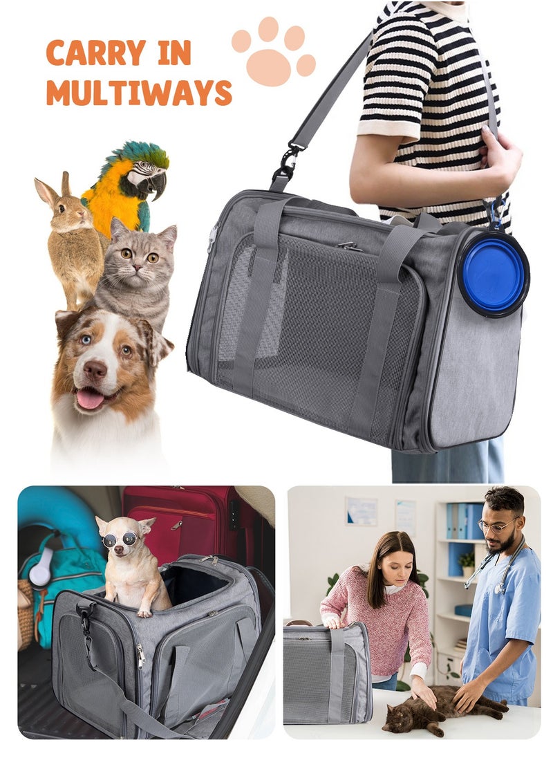 Large Cat Carriers Dog Carrier Pet Carrier for Large Cats Puppies up to 25Lbs, Big Dog Carrier Soft Sided, Collapsible Waterproof Travel - Large - Gray