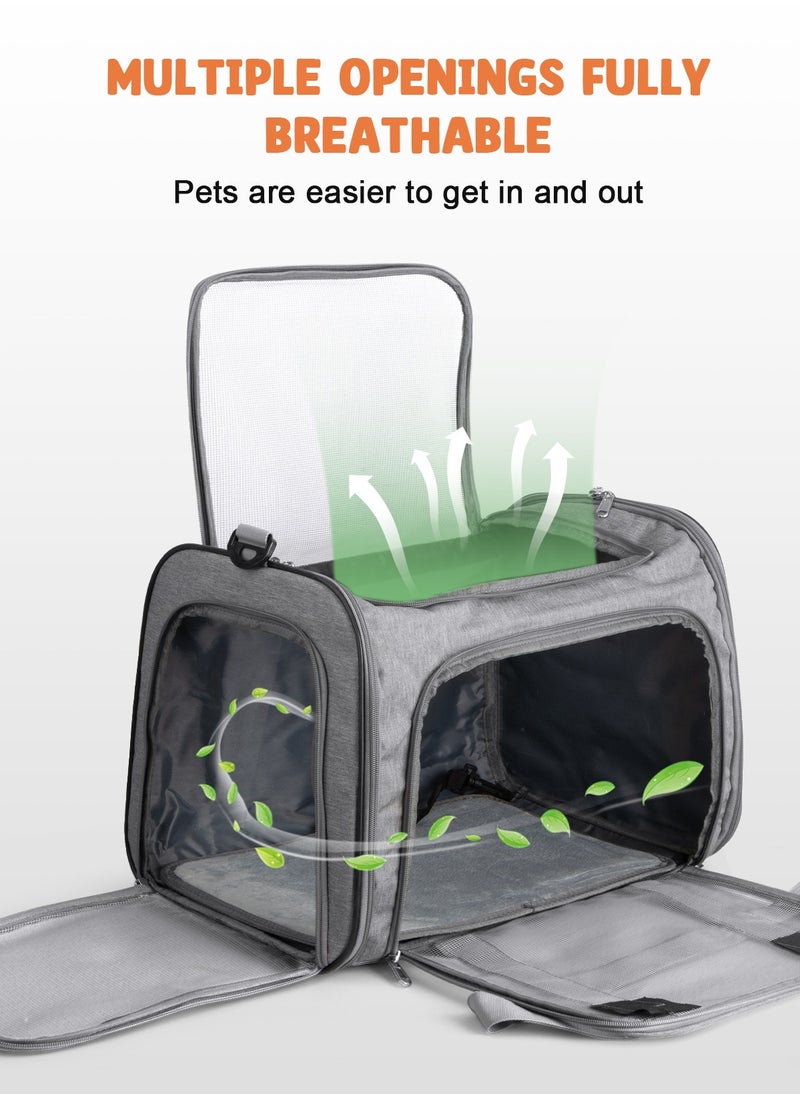 Large Cat Carriers Dog Carrier Pet Carrier for Large Cats Puppies up to 25Lbs, Big Dog Carrier Soft Sided, Collapsible Waterproof Travel - Large - Gray