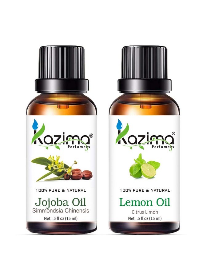 Combo Of Jojoba Oil And Lemon Oil For Skin Care, Hair Growth, Aromatherapy, Body & Massage, 15 Ml Each