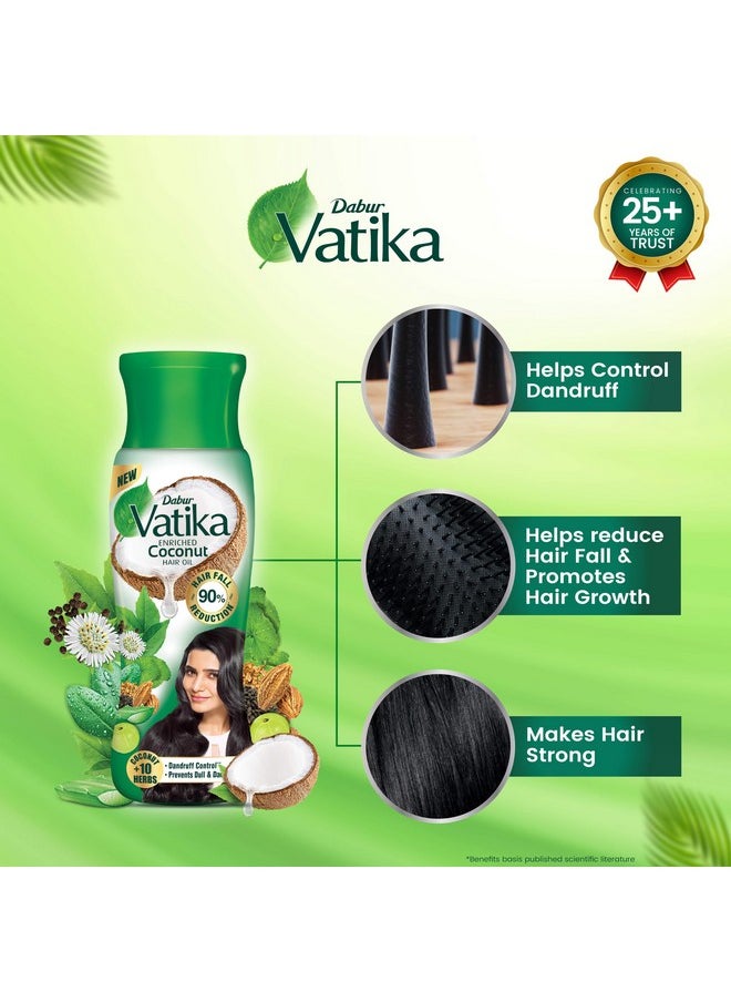 Vatika Enriched Coconut Hair Oil, 450Ml For Strong, Thick & Shiny Hair, Clinically Tested To Reduce 90% Hairfall In 4 Wks, Controls Dandruff, Prevents Dull & Damaged Hair Enriched With 10 Herbs