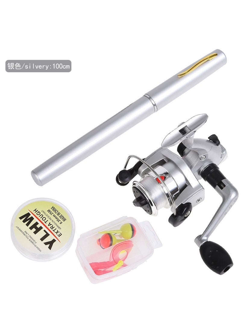 Weihai factory wholesale pen fishing rod cross-border Mini 1m ice fishing rod set pocket raft Rod portable Rod Silver