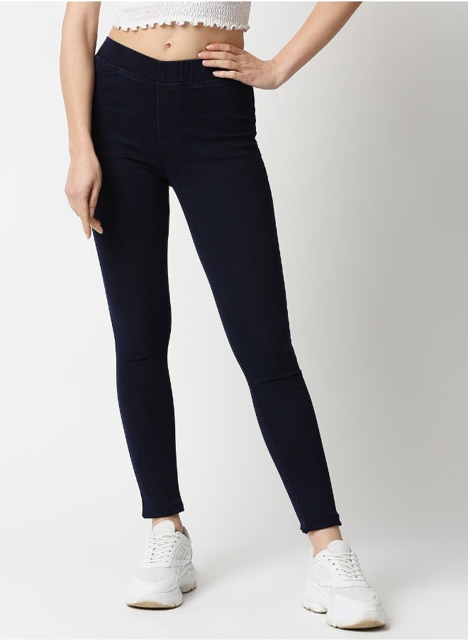 Women Navy Blue Solid Jeggings