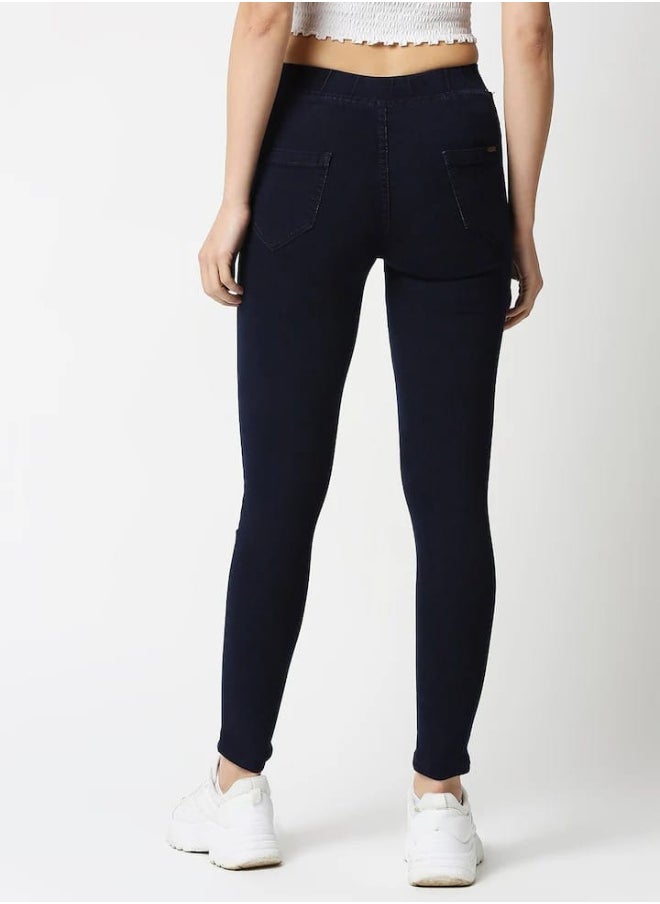 Women Navy Blue Solid Jeggings