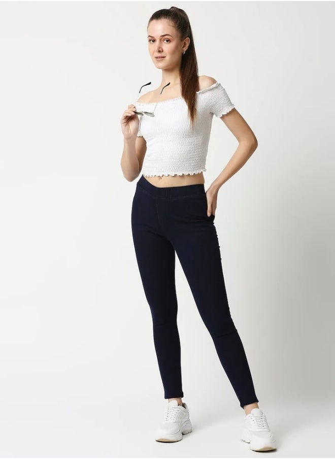 Women Navy Blue Solid Jeggings