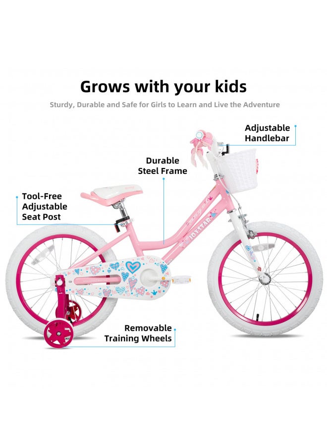JOYSTAR 18 Inch Girls Bike for 5 6 7 8 9 Years Old Kids Bike for Ages 5-8 Years Girls with Training Wheels and Basket 18