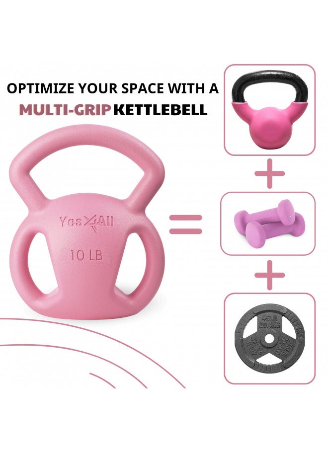 Yes4All Strength Training Kettlebells 10&15lb Weight with Wide Multigrip Handle for Dumbbell Weights Exercises, Full Body Workout Equipment - Pink - 10 + 15lbs