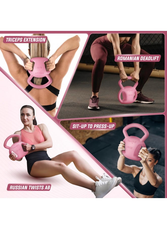Yes4All Strength Training Kettlebells 10&15lb Weight with Wide Multigrip Handle for Dumbbell Weights Exercises, Full Body Workout Equipment - Pink - 10 + 15lbs