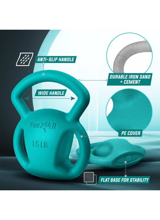 Yes4All Strength Training Kettlebells 10&15lb Weight with Wide Multigrip Handle for Dumbbell Weights Exercises, Full Body Workout Equipment - Pink - 10 + 15lbs