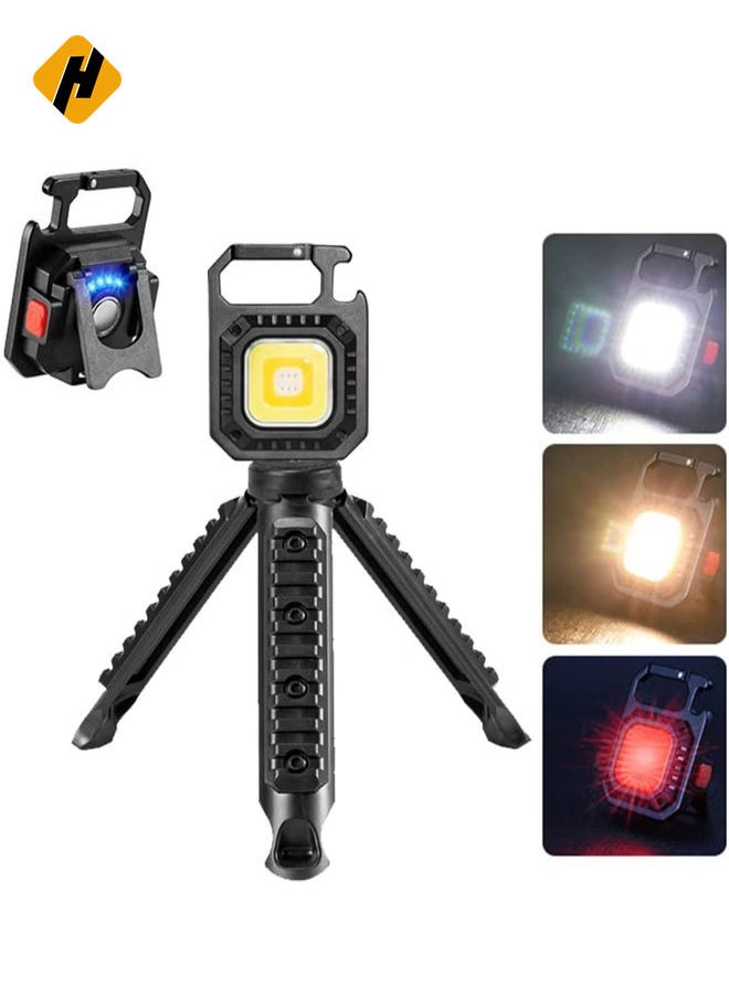 Upgraded LED COB Flashlight,Keychain Light with Stand,500 Lumen Rechargeable Keychain Flashlights, 4 Light Modes Portable Pocket Light for Valentine's Day Gift Camping,Emergency,Fishing