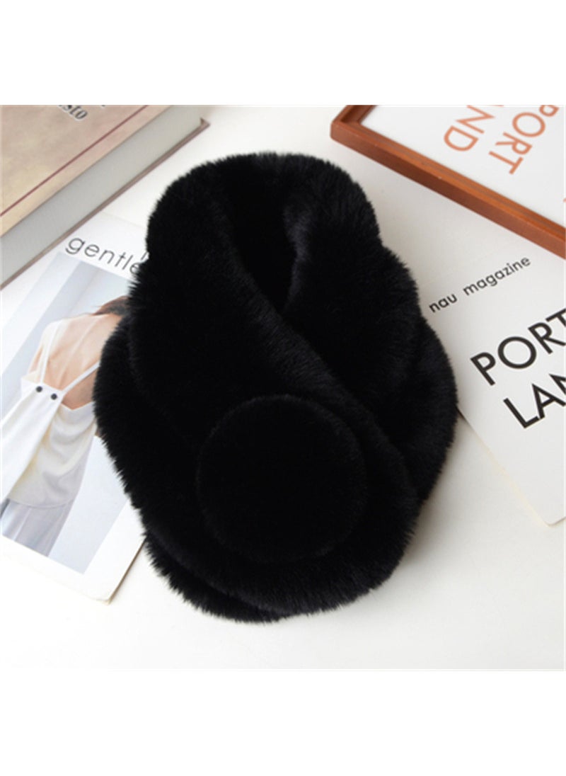 Faux Rabbit Fur Scarf Warm Collar SnoodBlack Black