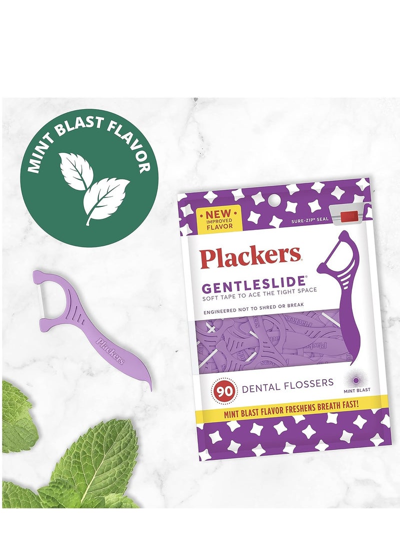 Plackers 3 in 1 Dental Floss Picks 90 Pcs Mint flavored flosser with tongue cleaner and toothpick for fresh breath and healthy gums