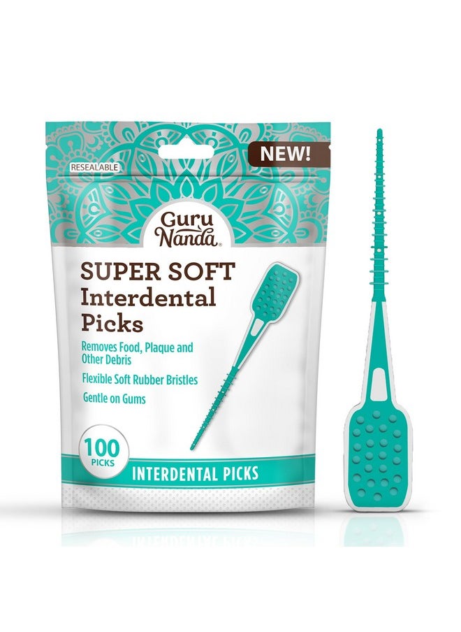 Interdental Picks (Pack Of 100), Super Soft & Flexible Rubber Bristles, Dental Floss Picks To Remove Food Debris, Plaque & Go Gentle On Gums