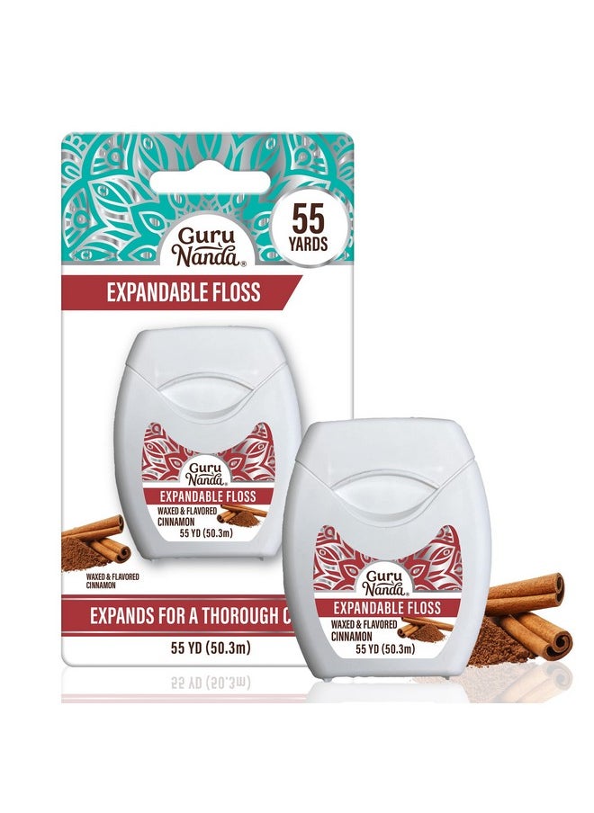 Expandable Waxed Dental Floss For Gentle, Deep Cleaning Wide Teeth Flossing - Cinnamon Flavor - 55 Yards