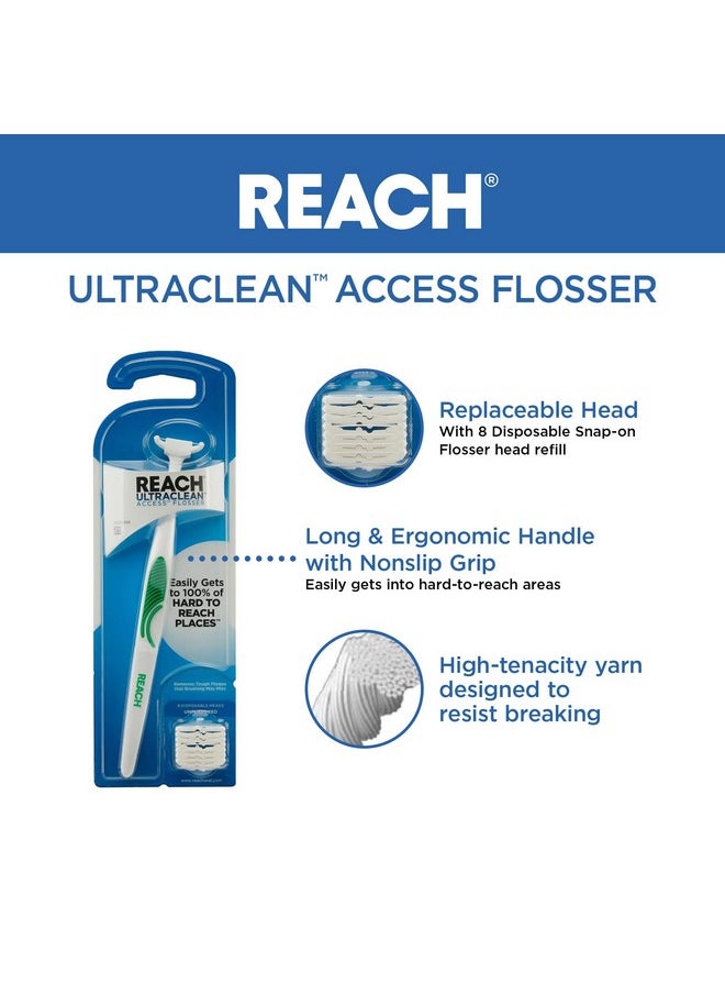 Listerine Ultraclean Access Flosser Starter Kit, Removes Plaque From Hard To Reach Teeth, Unflavored, 1 Refillable Flosser & 8 Refill Heads, Dental Floss Heads, Pfas-Free, Oral Care Tool