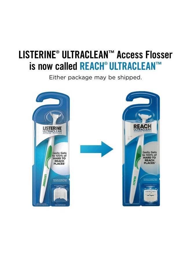 Listerine Ultraclean Access Flosser Starter Kit, Removes Plaque From Hard To Reach Teeth, Unflavored, 1 Refillable Flosser & 8 Refill Heads, Dental Floss Heads, Pfas-Free, Oral Care Tool