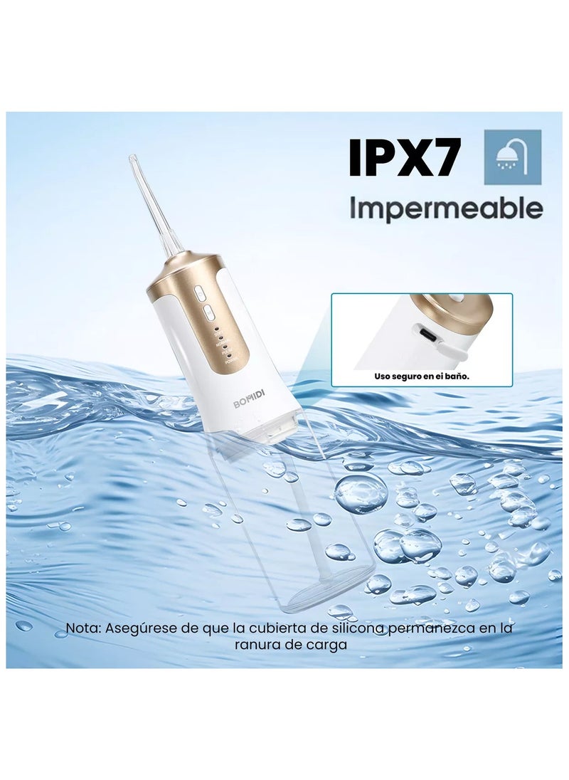 Water Flosser for Cleaning Teeth 360° Rotation 6 Nozzles 240ml Water Tank IPX7 Type-C 3H Charging Time DE02 - White/Gold