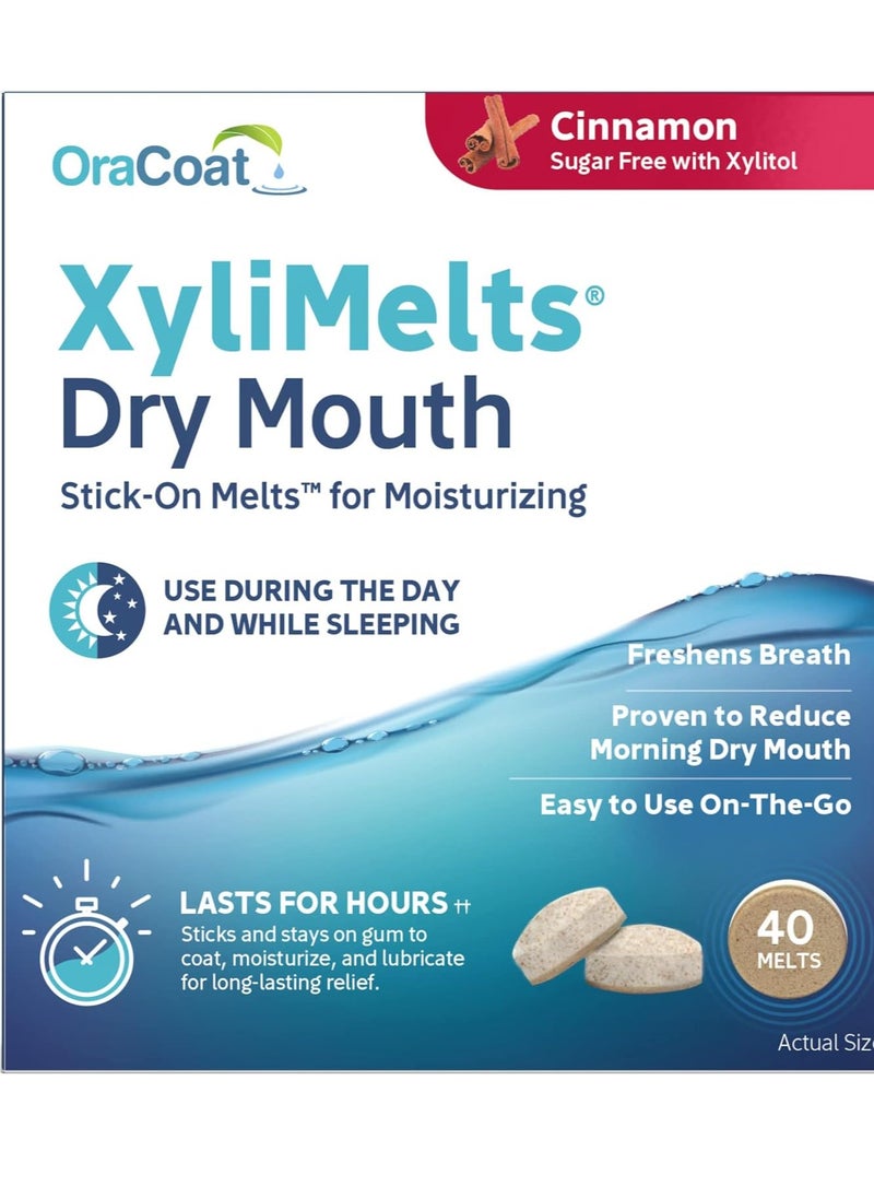 Oracoat XyliMelts Dry Mouth Relief Moisturizing Oral Adhering Discs 40 Count, Cinnamon with Xylitol, for Dry Mouth, Stimulates Saliva, Non-Acidic