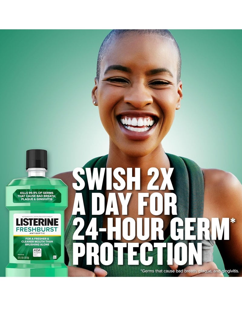 Listerine Freshburst Antiseptic Mouthwash for Bad Breath, Kills 99% of Germs That Cause Bad Breath & Fight Plaque & Gingivitis, ADA Accepted Mouthwash, Spearmint, 1 L, Pack of 2